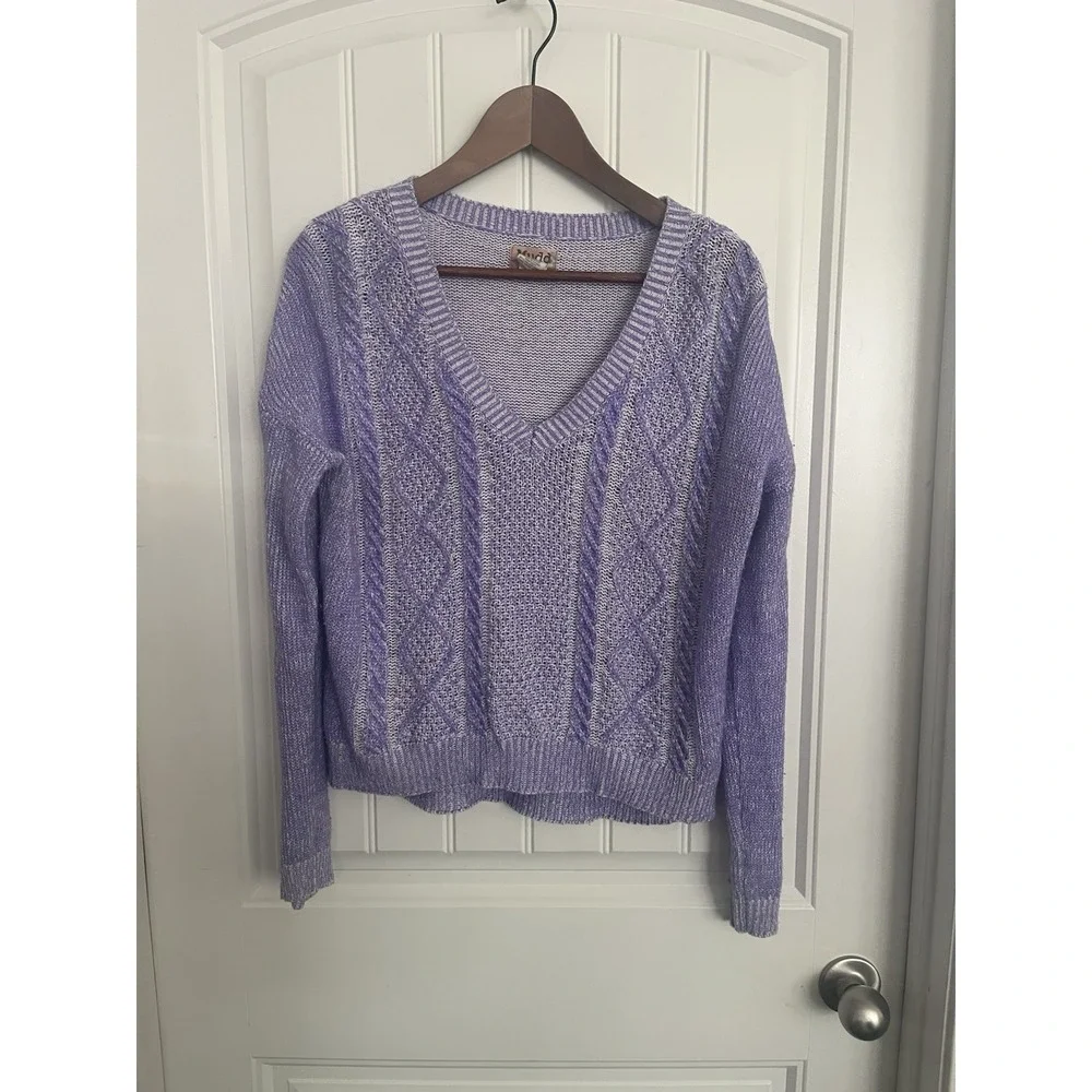 Mudd Vintage Y2K Purple V-neck cable-knit Sweater Women's Sz Large 425‎